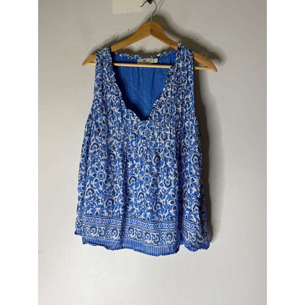 Vineyard Vines blue Floral Sleeveless Blouse Cotton Modal V Neck Top small